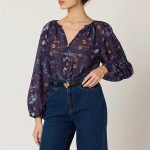 Cleobella Viviana Dark Blue Floral Blouse